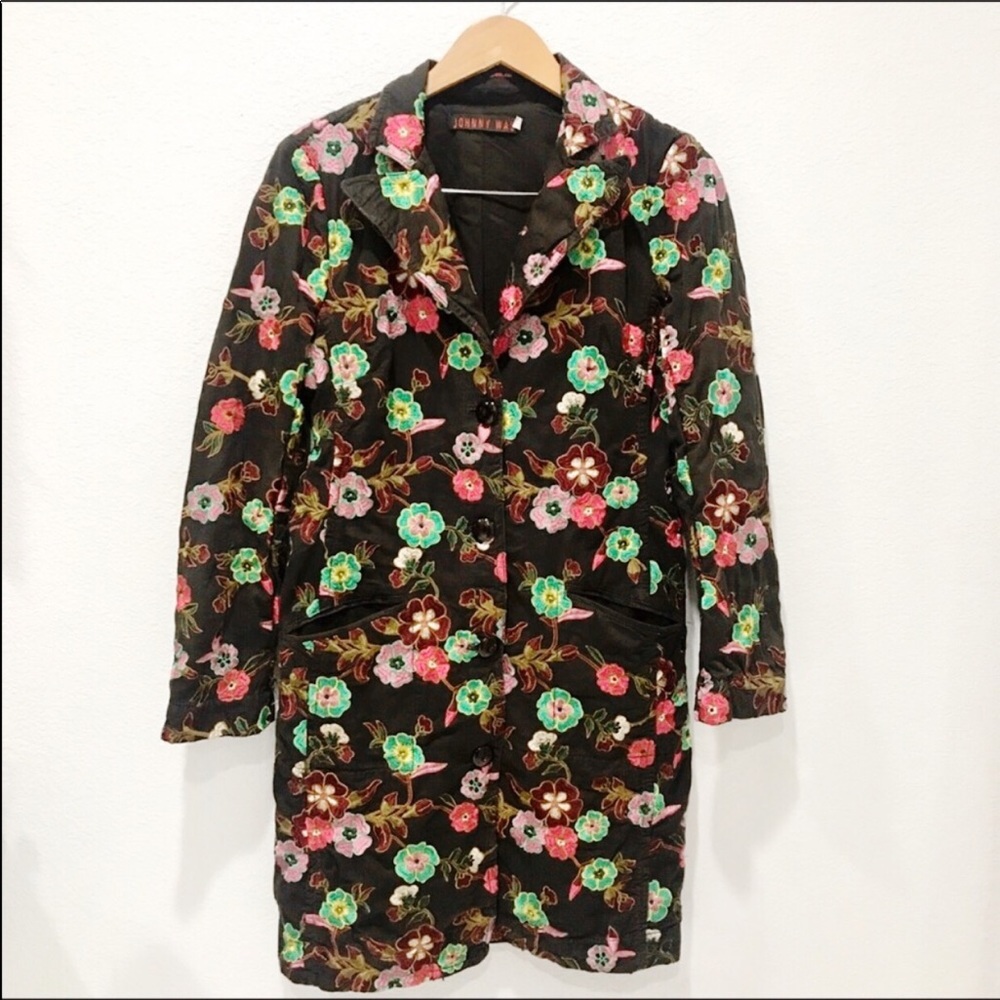 Johnny Was Brown Embroidered Floral Coat     E113